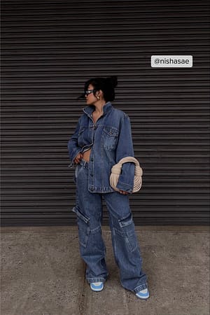 Mid Blue Pantalons cargo taille basse