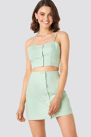 Dusty Light Green Front Button Linen Mix Skirt