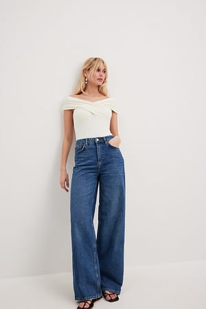 Mid Blue Jean large à taille haute