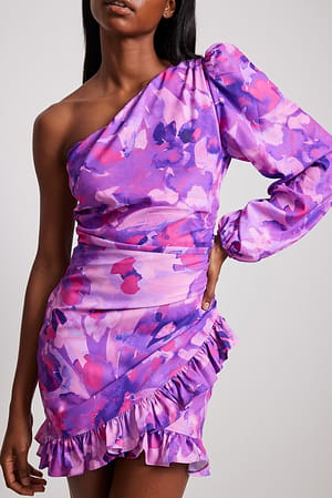 Purple Flower Mini robe à détails volants