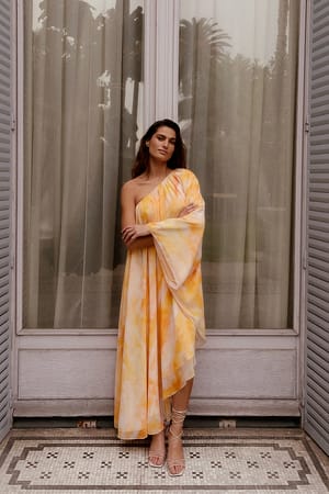 Lemon Color Block Comfort Robe midi en mousseline
