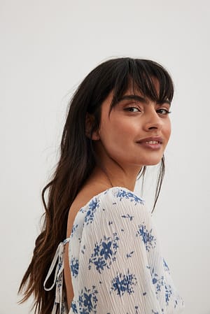 Blue Flower Robe midi dos ouvert