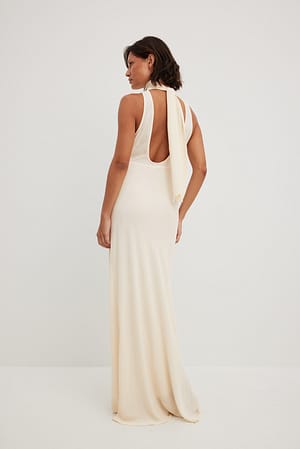 Cream Open Back Long Dress