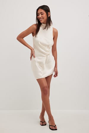 Cream Open Back Tie Detail Mini Dress