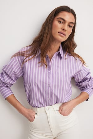 Dark Purple Stripe Chemise oversize en coton à manches longues