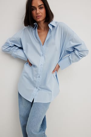Light Blue Chemise oversize en coton à manches longues