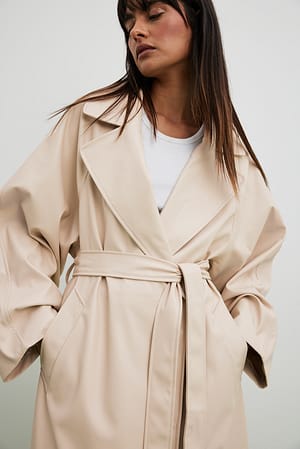 Light Beige Trench en faux cuir surdimensionné