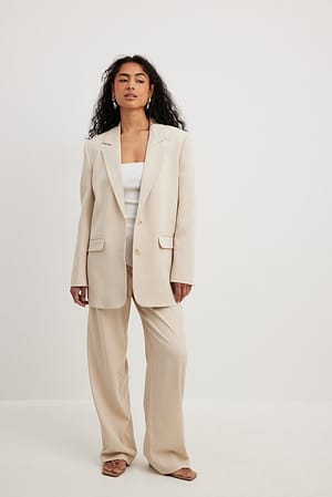 Cream Blazer oversize à surpiqûres
