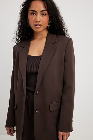 Dark Brown Blazer oversize à surpiqûres