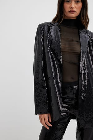 Black Blazer oversize à paillettes