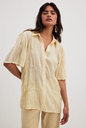 Light Yellow Chemise oversize structurée à manches courtes