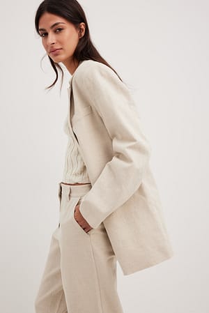 Beige Blazer oversize habillé en lin