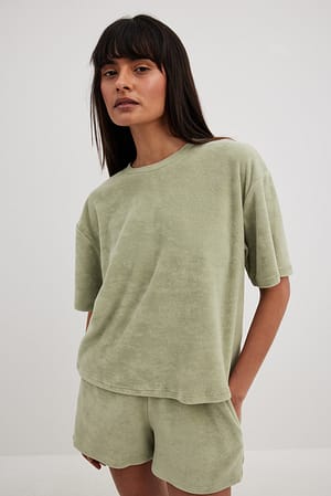 Light Khaki T-shirt oversize en tissu éponge