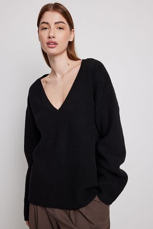 Black Pull col V surdimensionné tricoté