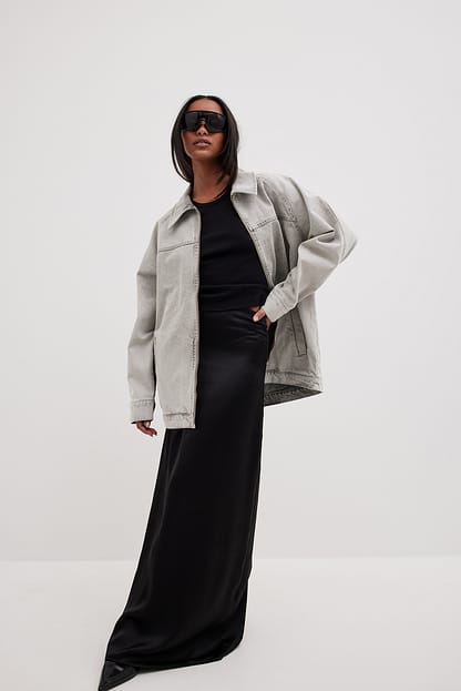 Light Grey Veste zippée oversize en denim