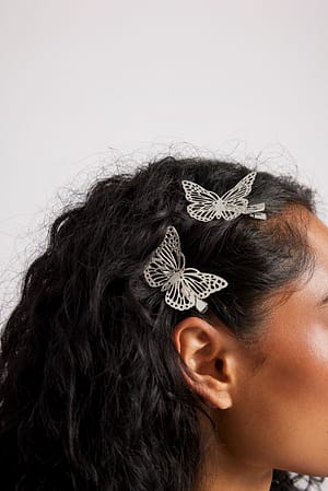 Silver Lot de 2 barrettes avec papillon