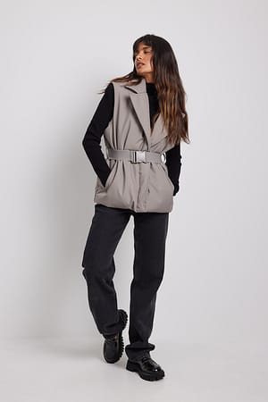 Taupe Gilet à ceinture rembourré