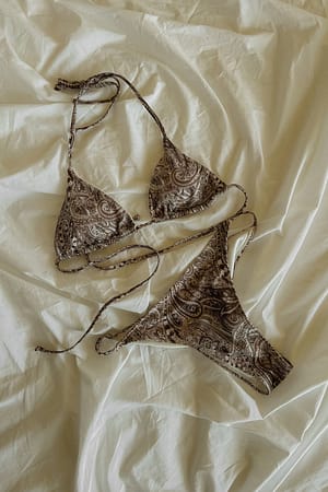 Beige Print Haut de bikini triangle rembourré