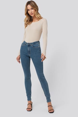 Mid Blue Recycled High Waist Skinny Fit Jeans
