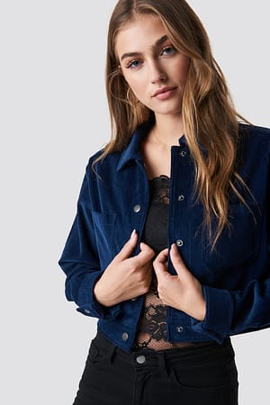 Navy Pamela x NA-KD Oversized Short Corduroy Jacket