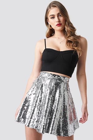 Silver A-Lined Sequin Skirt