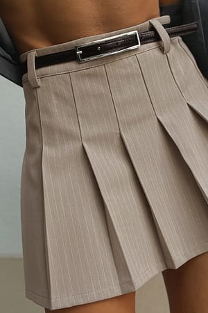 Beige Stripe Mini jupe plissée
