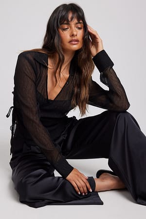 Black Blouse cache-cœur plissée