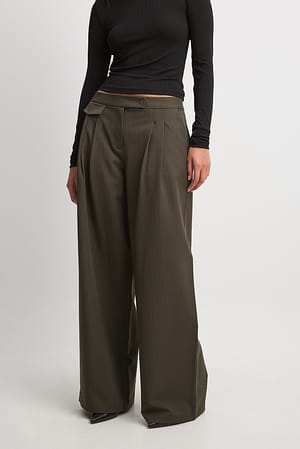 Dark Olive Pantalon ample taille mi-haute avec poches