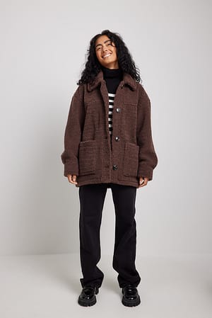 Brown Veste en peluche avec poche