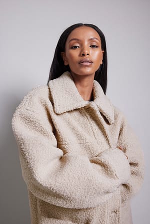 Light Beige Veste en peluche avec poche