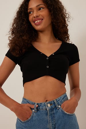 Black Crop top à boutons-pression