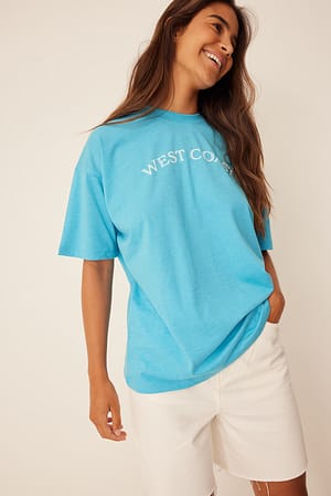 Blue Tee-shirt surdimensionné imprimé