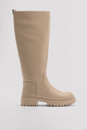 Taupe Beige Bottes tige à semelle haute