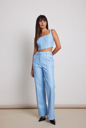 Light Blue Pantalon ornementé en simili cuir