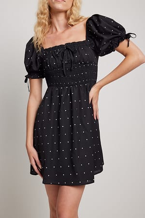 Black Dot Robe mini à manches bouffantes