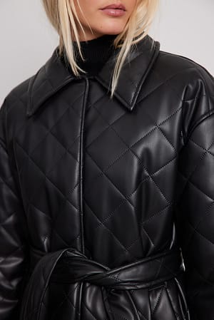 Black Manteau matelassé en similicuir