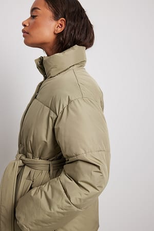 Khaki Veste courte matelassée