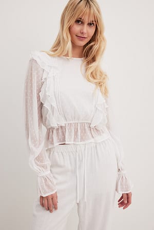 White Blouse à volants multiples recyclée Dobby