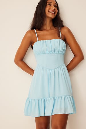 Light Blue Mini robe à détails volants