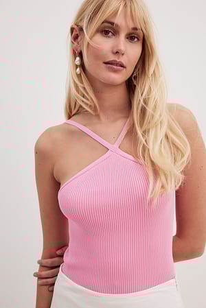 Pink Haut dos nu en maille côtelée