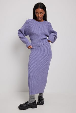 Purple Jupe mi-longue en maille côtelée