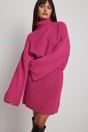 Pink Pull en maille côtelé à col roulé