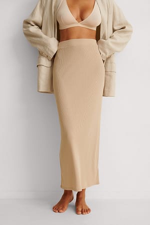 Beige Jupe maxi côtelée recyclée