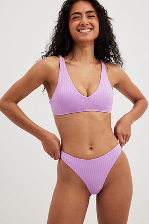 Purple Ribbed Bikini Bottoms