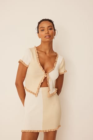 Beige/White Mini jupe