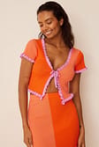 Orange/Pink Haut côtelé effet color block