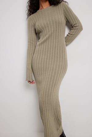 Beige Robe longue en maille côtelée