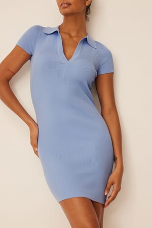 Light Blue Mini robe côtelée