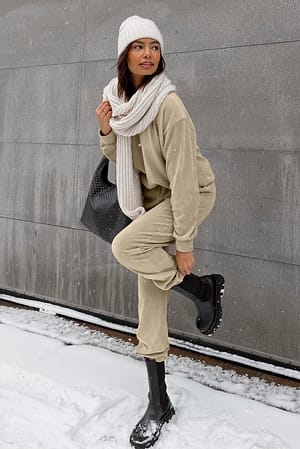 Dark Beige Pantalon de survêtement côtelé