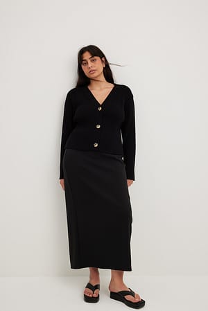 Black Gilet en maille côtelée à col en V